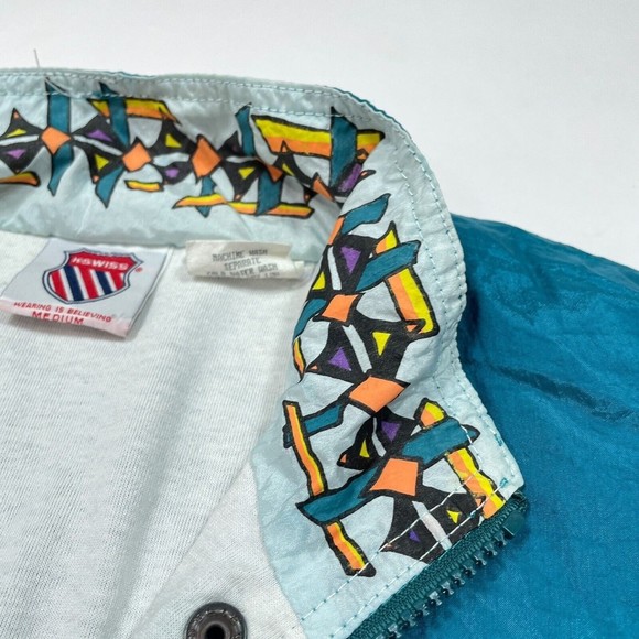 Vintage K Swiss Jacket Women Size Medium Teal Full Zip Retro 80s 90s Windbreaker - Picture 7 of 15